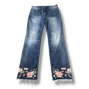 Driftwood ​Colette Floral Embroidered Denim Jeans Classic Fit Women’s Size 32